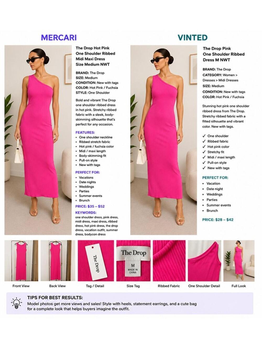The Drop Pink One Shoulder Ribbed Dress M NWT